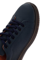 Men's Navy Blue Lace-Up Leather Sneaker | Derimod Men's Navy Blue Lace-Up Leather Sneaker | Derimod
