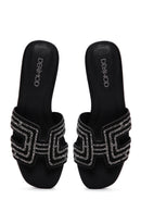 Women's Black Stone Slippers | Derimod Women's Black Stone Slippers | Derimod