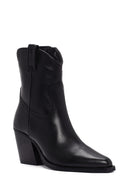 Women's Black Zippered Leather Cowboy Boots | Derimod Women's Black Zippered Leather Cowboy Boots | Derimod