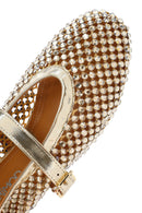 Women's Gold Mesh Stone-Studded Ballet Flats | Derimod Women's Gold Mesh Stone-Studded Ballet Flats | Derimod