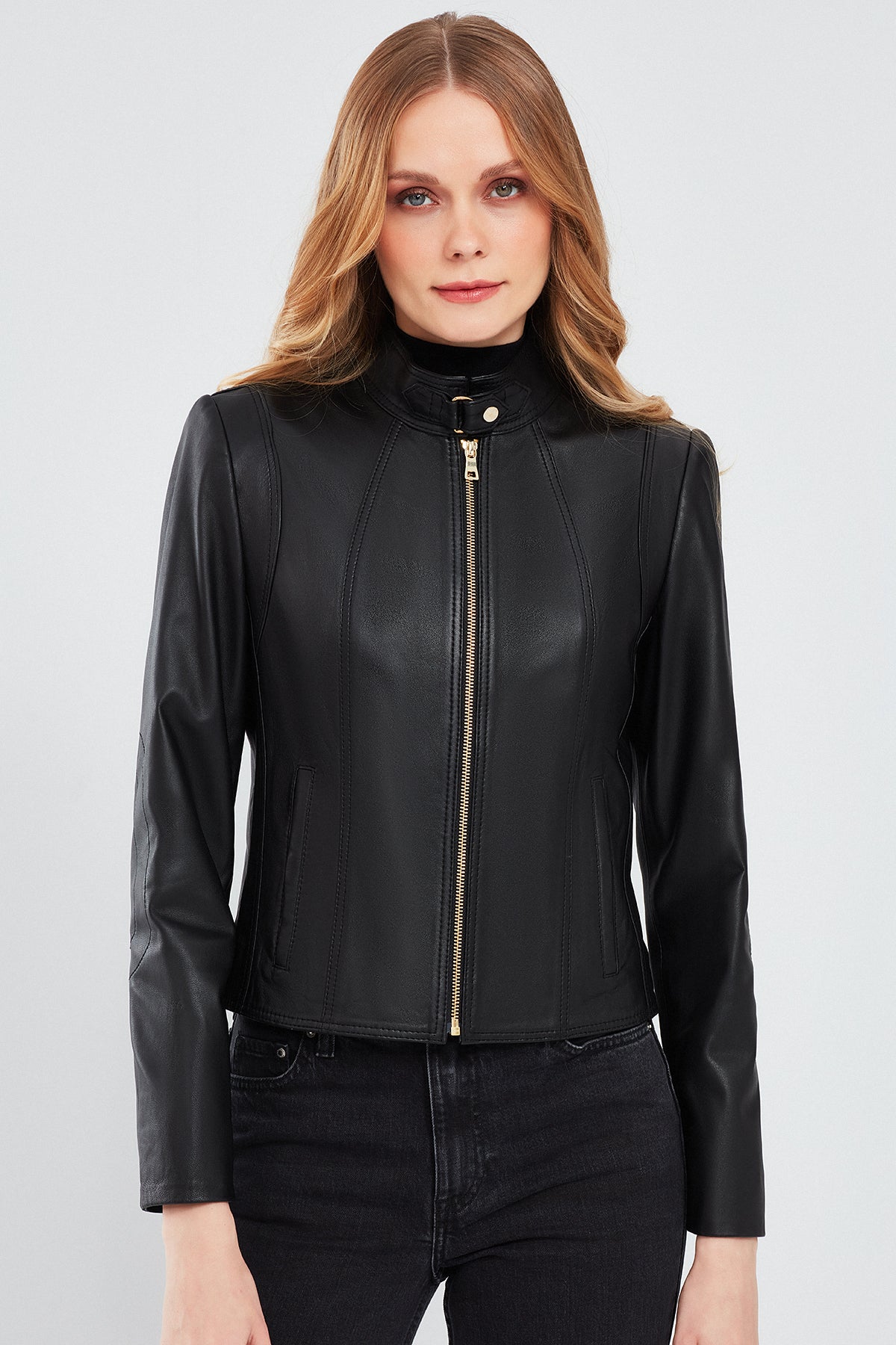 Angie Kadın Siyah Deri Ceket