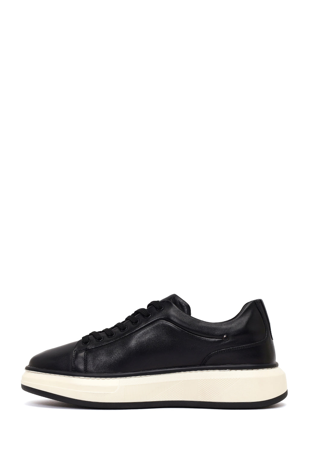 Erkek Siyah Bağcıklı Kalın Tabanlı Deri Sneaker