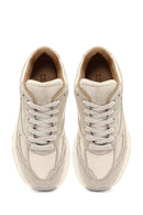 Women's Beige Lace-Up Thick-Soled Leather Sneaker | Derimod Women's Beige Lace-Up Thick-Soled Leather Sneaker | Derimod