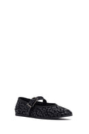 Woman Black Leopard Pattern Buckled Suede Leather Babet | Derimod Woman Black Leopard Pattern Buckled Suede Leather Babet | Derimod