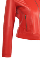 Kylie Woman Red Stand Collar Short Leather Jacket | Derimod Kylie Woman Red Stand Collar Short Leather Jacket | Derimod