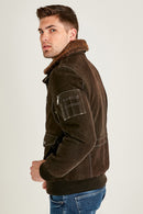 Air Force Erkek Kahverengi Yakası Kürklü Armalı Nubuk Deri Pilot Mont | Derimod Air Force Erkek Kahverengi Yakası Kürklü Armalı Nubuk Deri Pilot Mont | Derimod