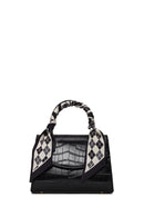 Woman Black Croco Mini Shoulder Bag with Long Strap | Derimod Woman Black Croco Mini Shoulder Bag with Long Strap | Derimod
