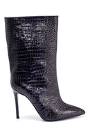 Women's Leather Crocodile Patterned Heeled Boots | Derimod Women's Leather Crocodile Patterned Heeled Boots | Derimod