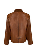 Devon Woman Camel A-From Leather Jacket | Derimod Devon Woman Camel A-From Leather Jacket | Derimod