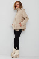 Roma Kadın Bej Kapüşonlu Çift Taraflı Oversize Deri Ceket | Derimod Roma Kadın Bej Kapüşonlu Çift Taraflı Oversize Deri Ceket | Derimod