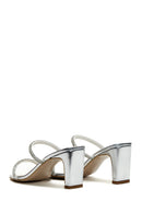 Women's Silver Stone Heeled Slippers | Derimod Women's Silver Stone Heeled Slippers | Derimod