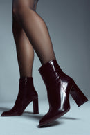 Woman Burgundy Zip Closure High Thick-Heel Patent Leather Leather Boots | Derimod Woman Burgundy Zip Closure High Thick-Heel Patent Leather Leather Boots | Derimod