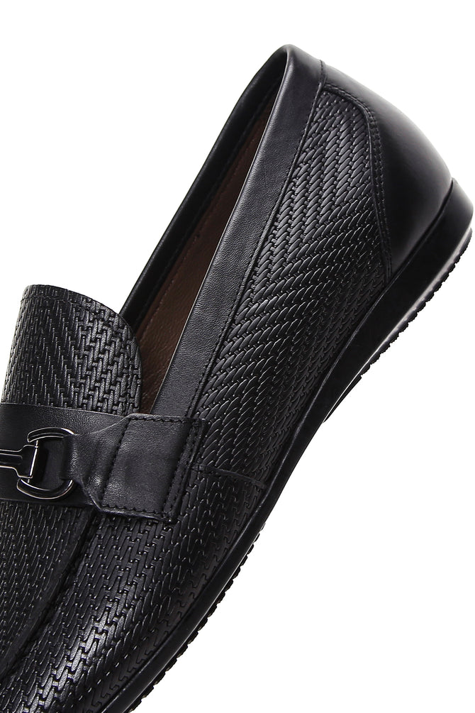 Erkek Siyah Baskılı Deri Casual Loafer_6