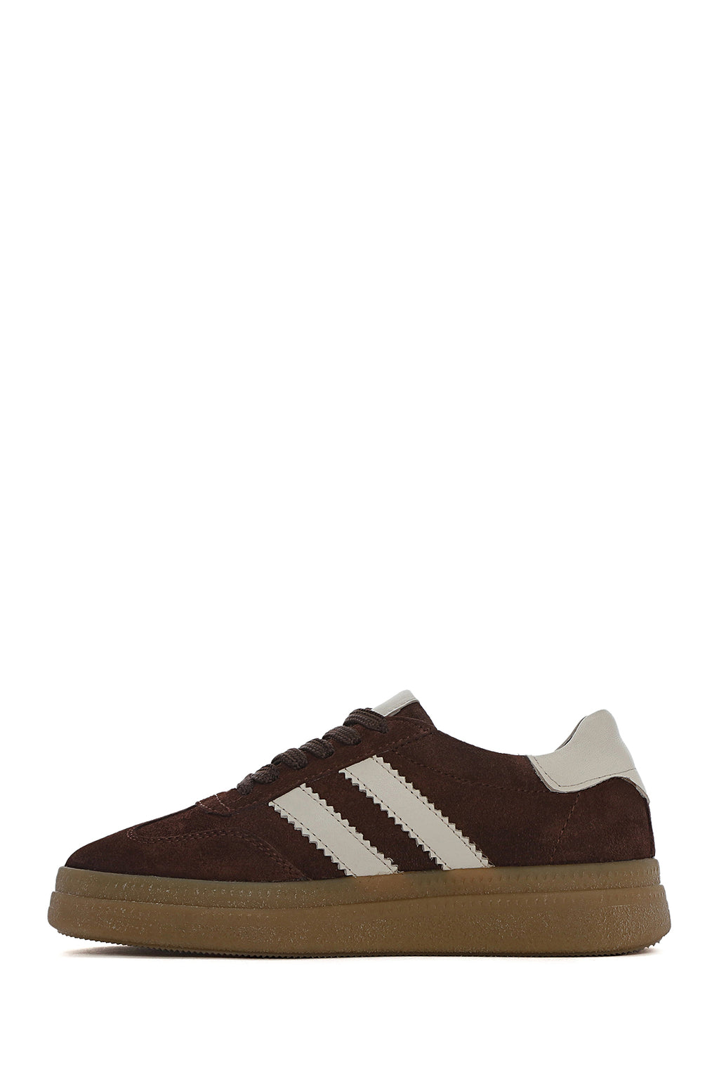 Kadın Kahverengi Bağcıklı Kalın Tabanlı Süet Deri Sneaker
