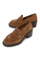 Woman Tan Chunky-Heel Suede Loafer | Derimod Woman Tan Chunky-Heel Suede Loafer | Derimod