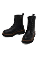 Woman Black Zip Closure Thick-Soled Leather Combat Boots | Derimod Woman Black Zip Closure Thick-Soled Leather Combat Boots | Derimod