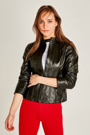 Joel Women's Black Stretch-Fit Leather Jacket | Derimod Joel Women's Black Stretch-Fit Leather Jacket | Derimod