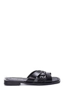 Women's Leather Knit Detailed Slippers | Derimod Women's Leather Knit Detailed Slippers | Derimod