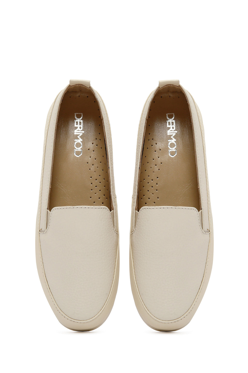 Kadın Krem Deri Konfor Loafer