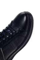 Men's Navy Blue Lace-Up Leather Sneaker | Derimod Men's Navy Blue Lace-Up Leather Sneaker | Derimod