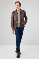 Bruno Men's Brown Leather Jacket | Derimod Bruno Men's Brown Leather Jacket | Derimod
