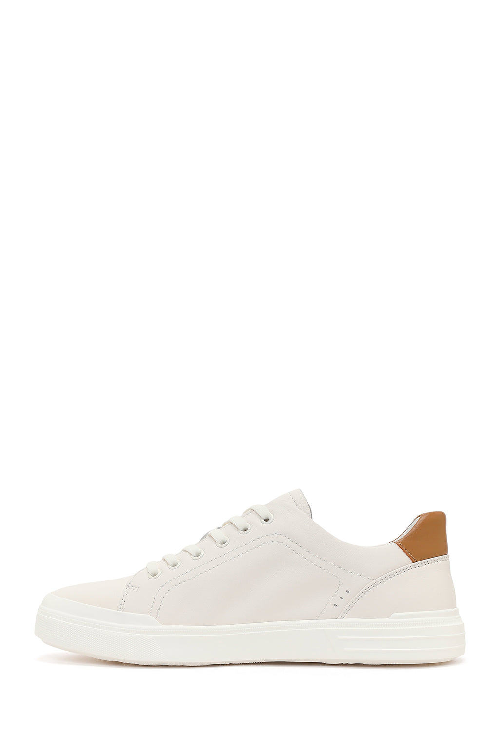 Erkek Beyaz Bağcıklı Deri Sneaker