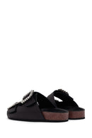 Women's Black Stoned Leather Slippers | Derimod Women's Black Stoned Leather Slippers | Derimod