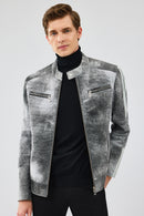 Carrera Men's Gray Nubuck Leather Sport Jacket | Derimod Carrera Men's Gray Nubuck Leather Sport Jacket | Derimod