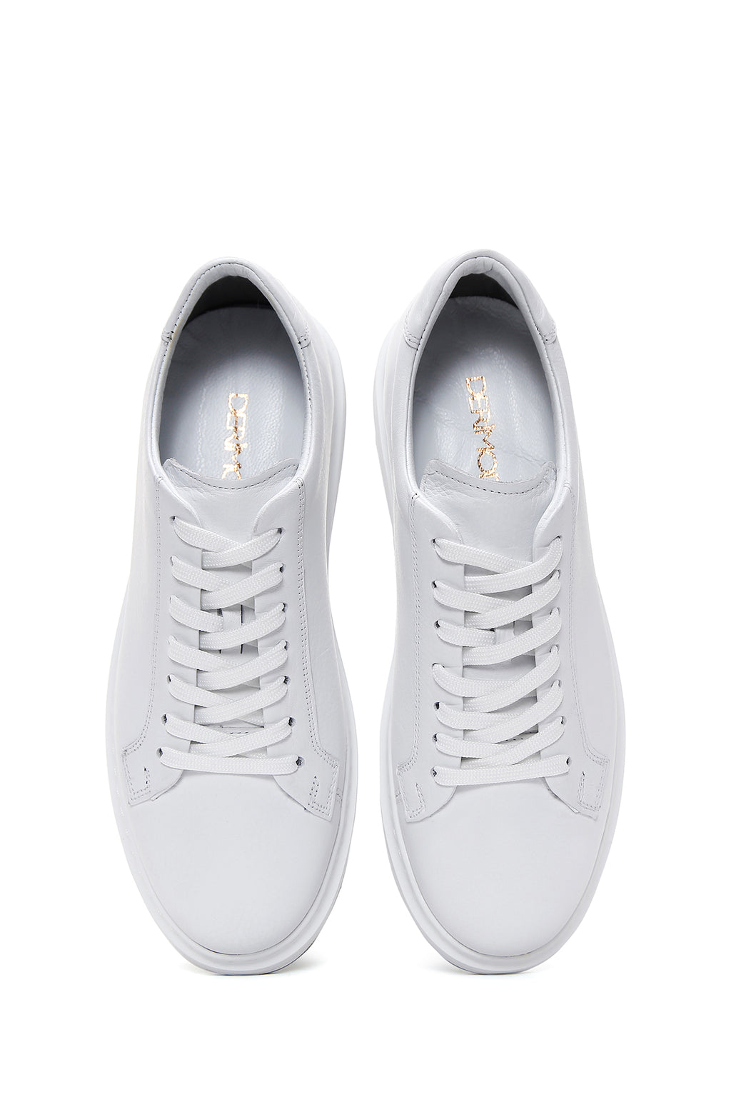 Erkek Beyaz Bağcıklı Kalın Tabanlı Deri Sneaker