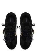 Kadın Siyah Bağcıklı Charmlı Leopar Deri Sneaker | Derimod Kadın Siyah Bağcıklı Charmlı Leopar Deri Sneaker | Derimod