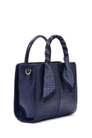 Women's Navy Blue Long Strap Crocodile Patterned Handbag with Accessory Detail | Derimod Women's Navy Blue Long Strap Crocodile Patterned Handbag with Accessory Detail | Derimod