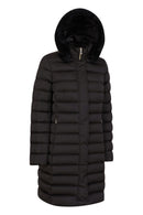 Geox Women's Black Bettanie Double Collar Hooded Fur Coat | Derimod Geox Women's Black Bettanie Double Collar Hooded Fur Coat | Derimod