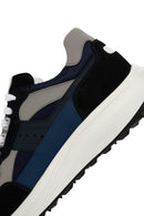 Men's Navy Blue Lace-up Thick-Sole Leather Sneaker | Derimod Men's Navy Blue Lace-up Thick-Sole Leather Sneaker | Derimod