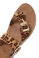 Women's Leopard Patterned Suede Flip Flops | Derimod Women's Leopard Patterned Suede Flip Flops | Derimod