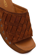 Woman Taba Short Thick-Heeled Suede Slipper | Derimod Woman Taba Short Thick-Heeled Suede Slipper | Derimod