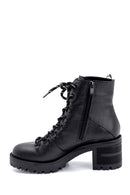 Women's Leather Lace Detailed Heeled Boots | Derimod Women's Leather Lace Detailed Heeled Boots | Derimod