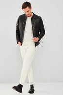 Demar Erkek Siyah Slim-Fit Deri Ceket | Derimod Demar Erkek Siyah Slim-Fit Deri Ceket | Derimod