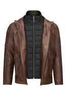 Mbappe Men's Brown Leather Jacket | Derimod Mbappe Men's Brown Leather Jacket | Derimod