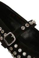 Women's Black Stone Leather Ballerinas | Derimod Women's Black Stone Leather Ballerinas | Derimod