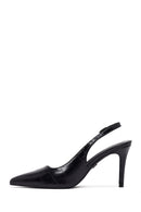 Woman Black Crocodile-Embossed Open-Back Stiletto High Heel | Derimod Woman Black Crocodile-Embossed Open-Back Stiletto High Heel | Derimod