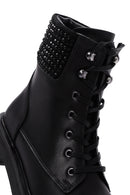Women's Black Leather Stone Boots | Derimod Women's Black Leather Stone Boots | Derimod