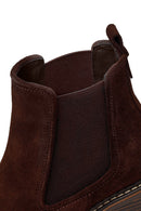Woman Brown Chunky-Heeled Suede Casual Chelsea Boots | Derimod Woman Brown Chunky-Heeled Suede Casual Chelsea Boots | Derimod