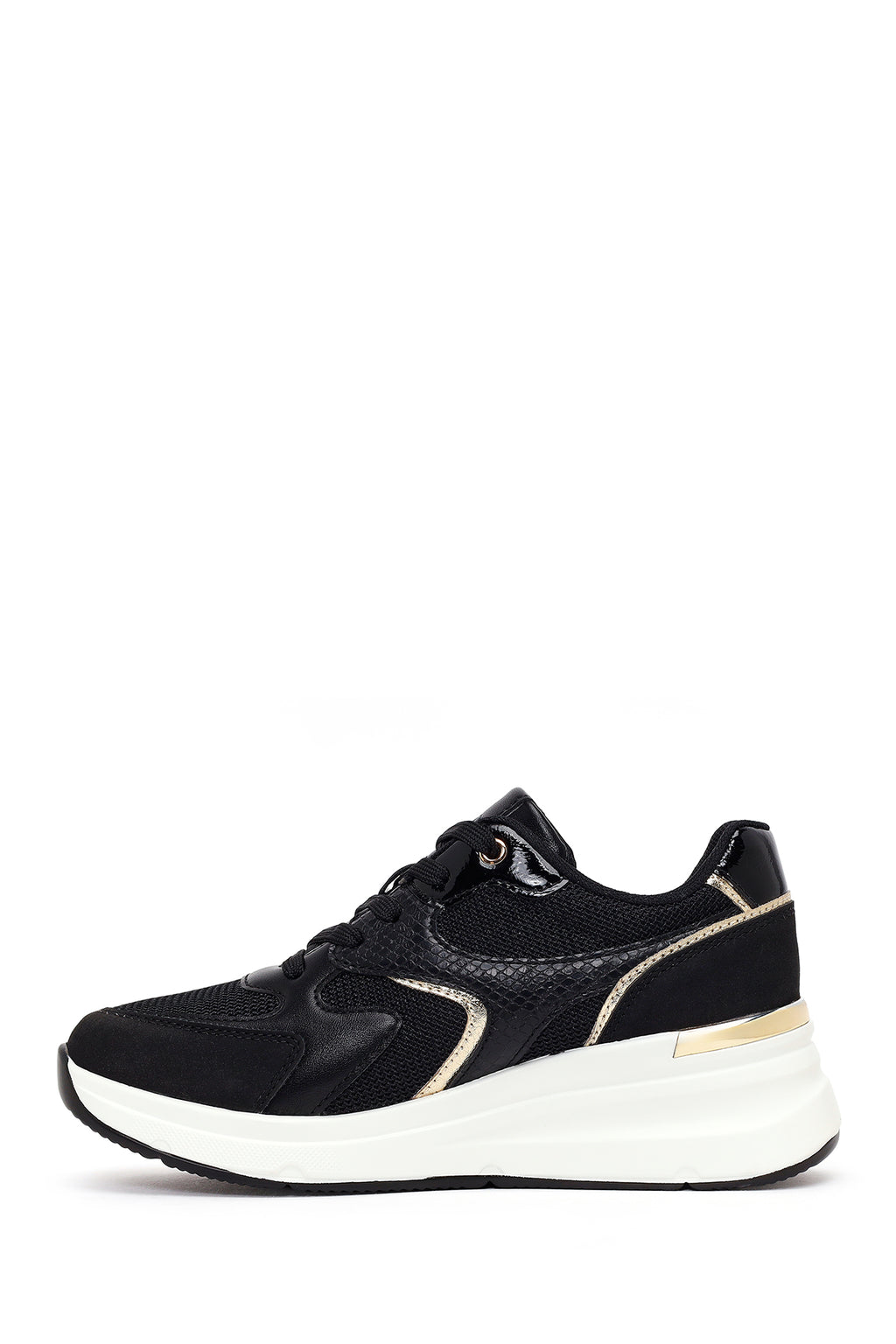Kadın Siyah Bağcıklı Dolgu Topuklu Sneaker