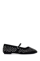 Women's Black Buckled Stoned Leather Ballerinas | Derimod Women's Black Buckled Stoned Leather Ballerinas | Derimod