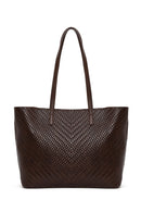 Woman Brown Long-Strap Braided Shoulder Bag | Derimod Woman Brown Long-Strap Braided Shoulder Bag | Derimod