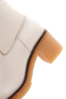 Women's Beige Zipper Detailed Low Heel Leather Boots | Derimod Women's Beige Zipper Detailed Low Heel Leather Boots | Derimod