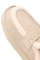 Woman Beige Thick-Soled Fur-Lined Suede Teddy Slipper | Derimod Woman Beige Thick-Soled Fur-Lined Suede Teddy Slipper | Derimod