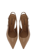 Women's Camel Slingback Thin Heel Leather Shoes | Derimod Women's Camel Slingback Thin Heel Leather Shoes | Derimod