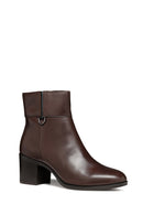 Geox Women's Brown New Asheel Zippered Thick Heel Leather Boots | Derimod Geox Women's Brown New Asheel Zippered Thick Heel Leather Boots | Derimod