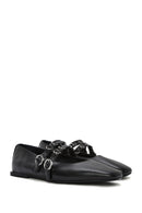 Women's Black Double Buckled Leather Ballerinas | Derimod Women's Black Double Buckled Leather Ballerinas | Derimod